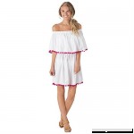 Mud Pie Presley Pom-Pom Cover-up in White and Pink Womens Apparel Large B079JCXV9J